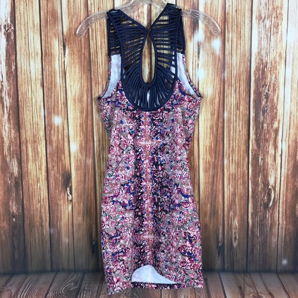 Free People Digital Damsel Floral Cutout Back Bodycon Scoop Neck Mini Dress S - Picture 4 of 8